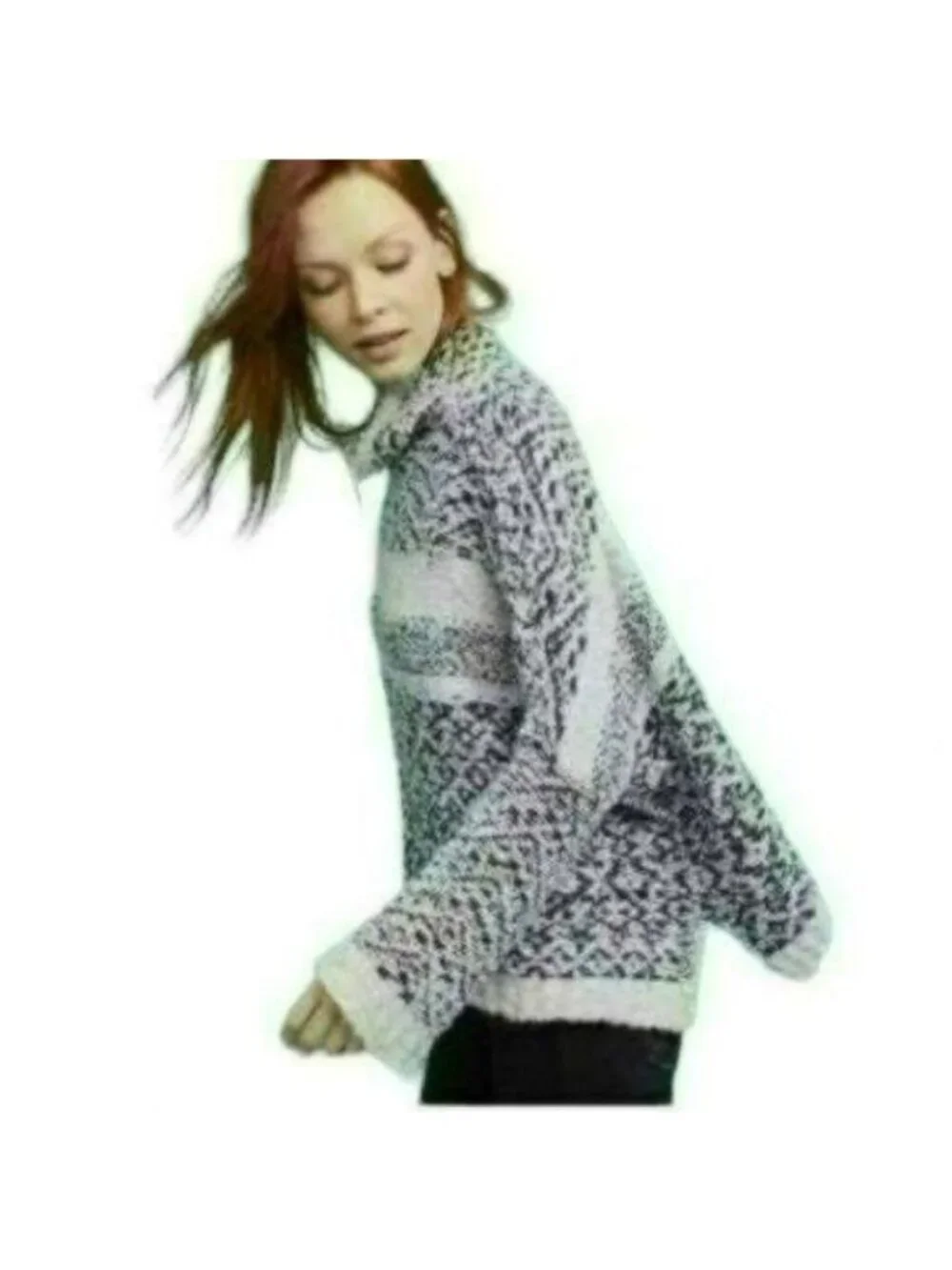 Moth Solita Women's Large Gray Black Wool & Alpaca Funnel Neck Oversize Sweater